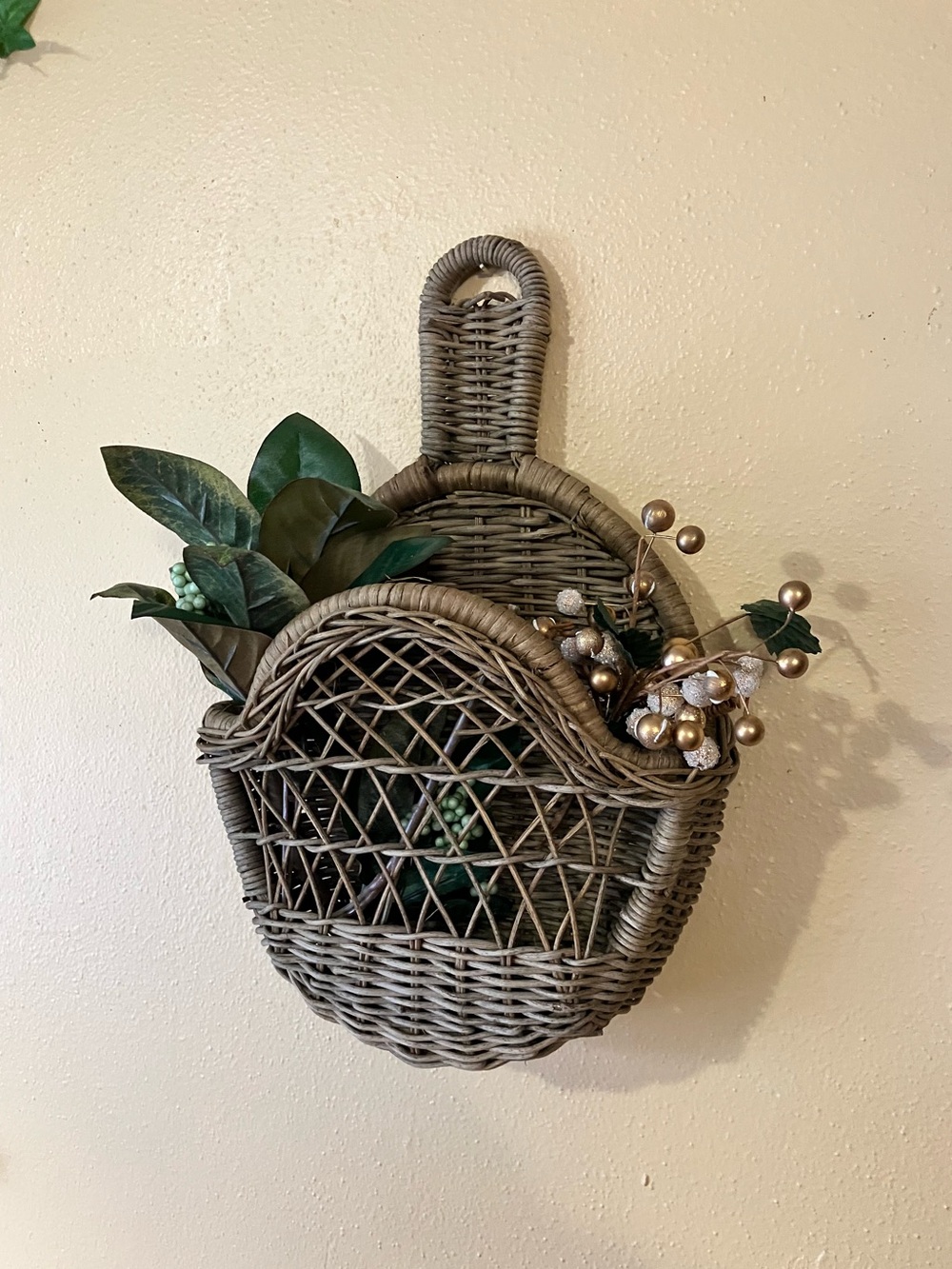 Rustic Woven Wicker Wall Basket with Handle